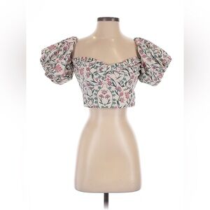 Abercrombie & Fitch Pink Floral Puff Sleeve Crop Top